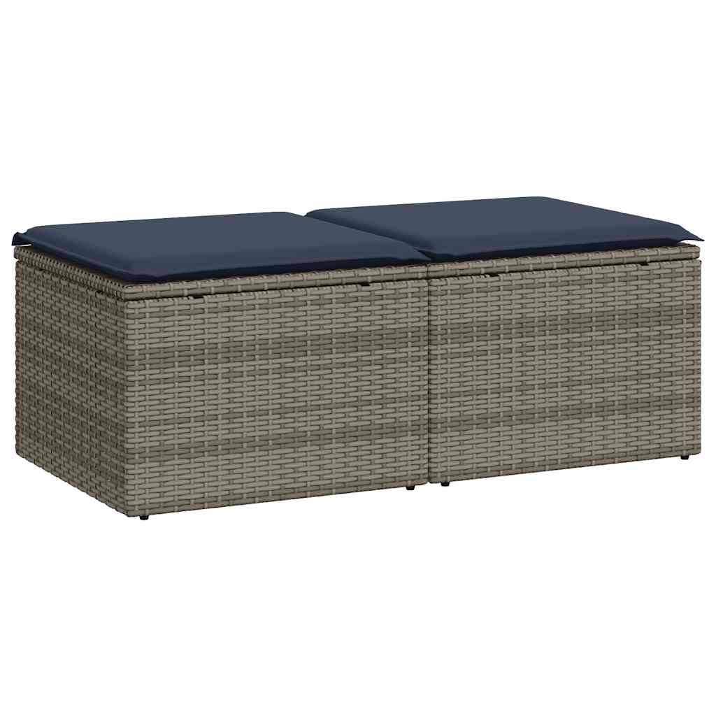 vidaXL 2-tlg. Garten-Sofagarnitur mit Kissen Grau Poly Rattan Akazie