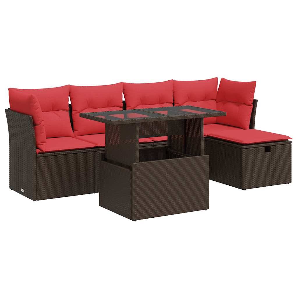 vidaXL 6-tlg. Garten-Sofagarnitur mit Kissen Braun Poly Rattan Akazie