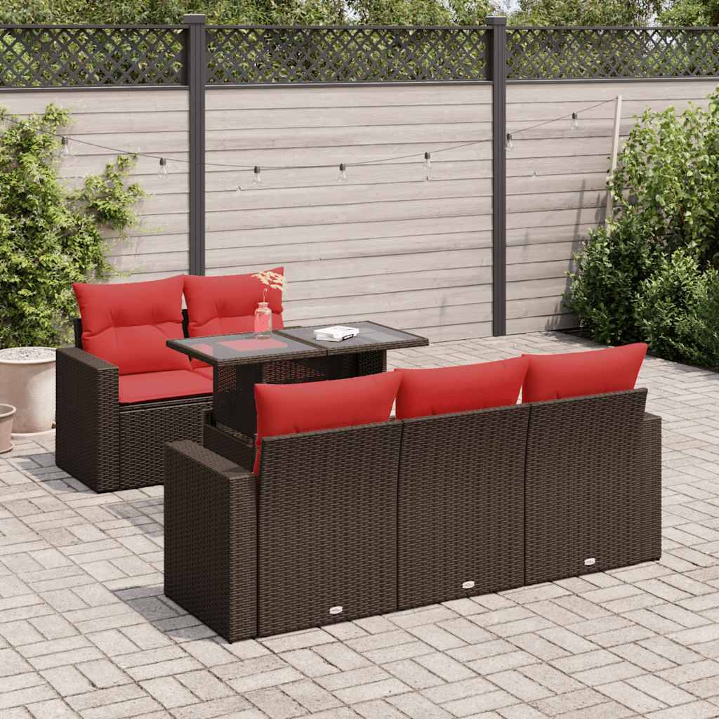 vidaXL 6-tlg. Garten-Sofagarnitur mit Kissen Braun Poly Rattan Akazie