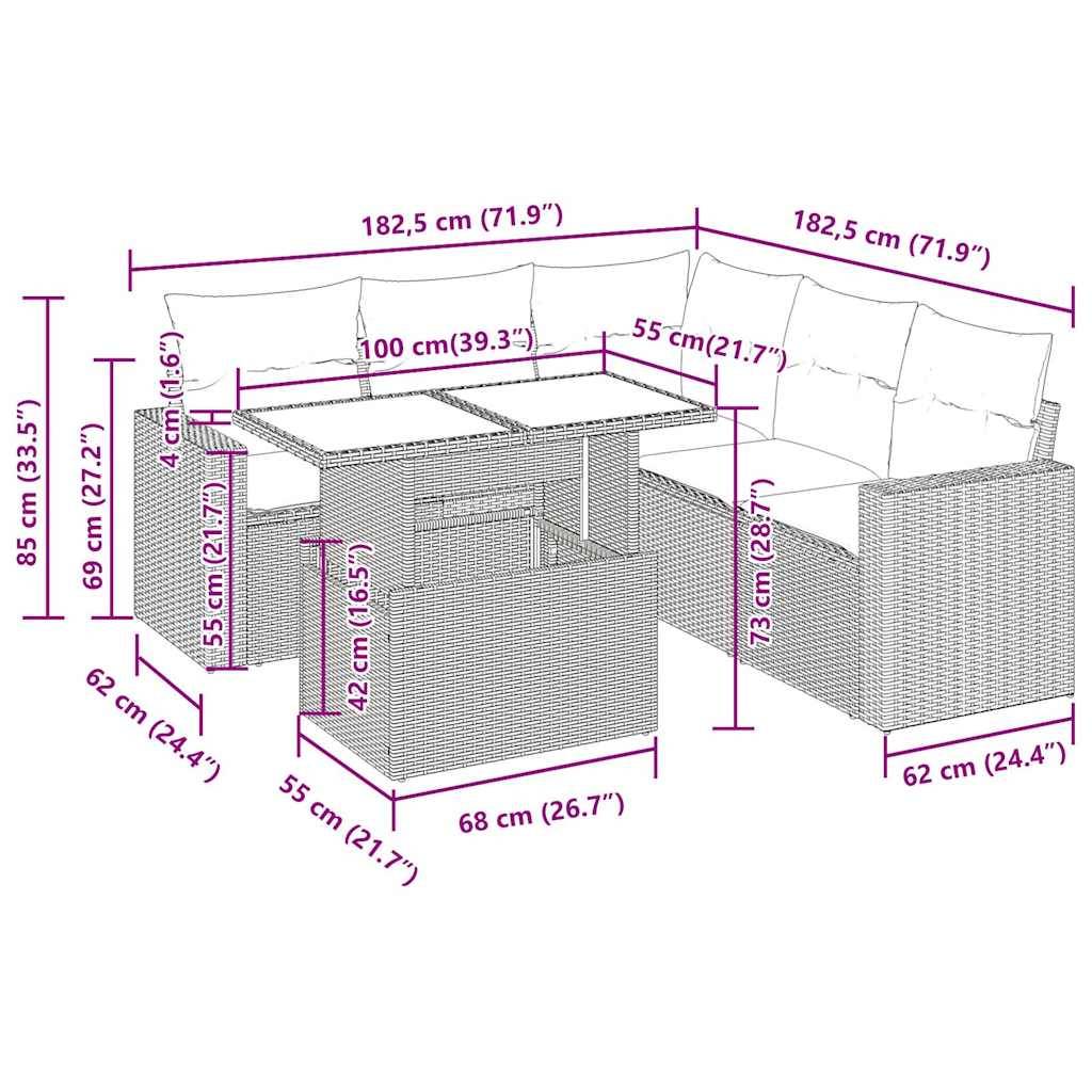 vidaXL 6-tlg. Garten-Sofagarnitur mit Kissen Grau Poly Rattan Akazie
