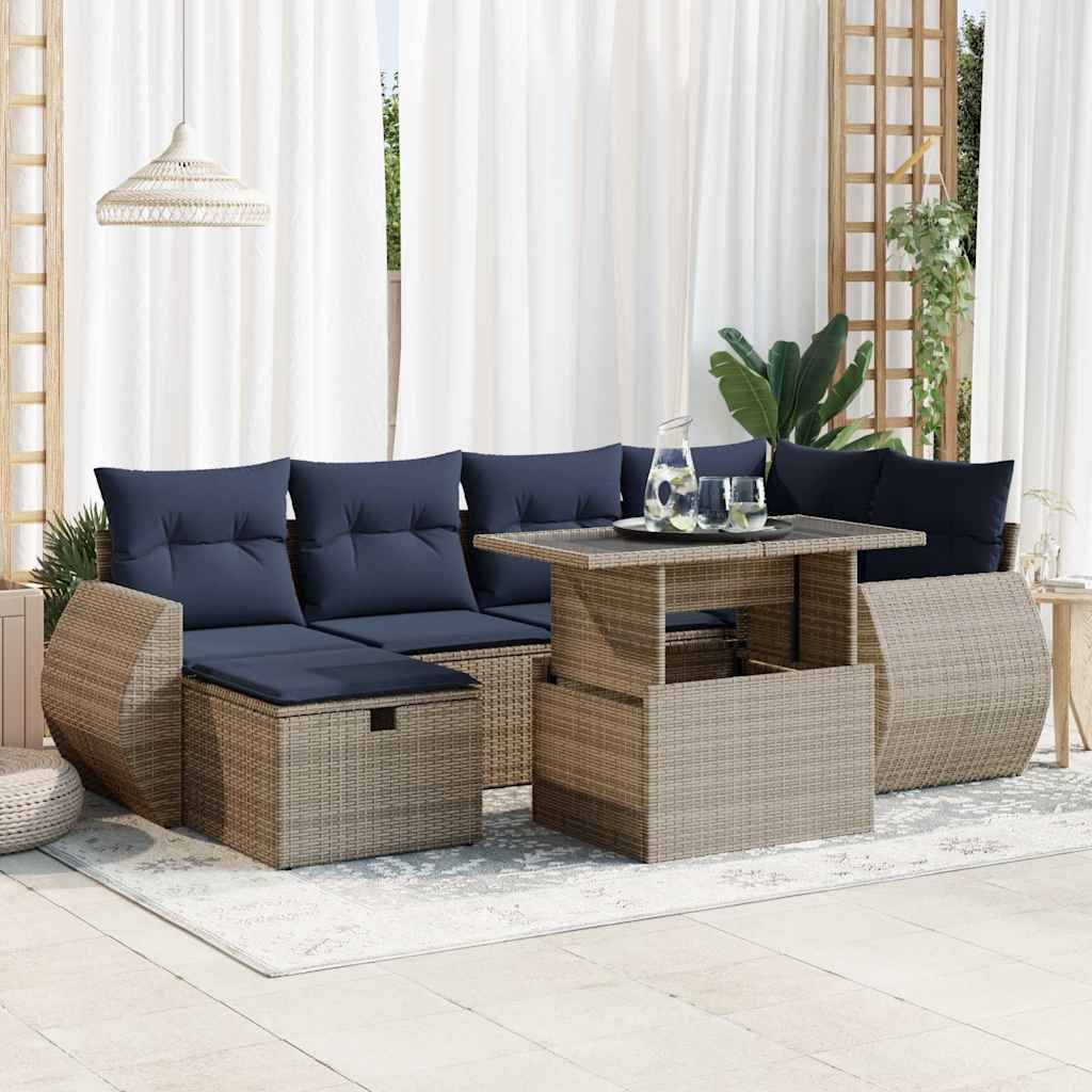 vidaXL 7-tlg. Garten-Sofagarnitur mit Kissen Braun Poly Rattan Akazie