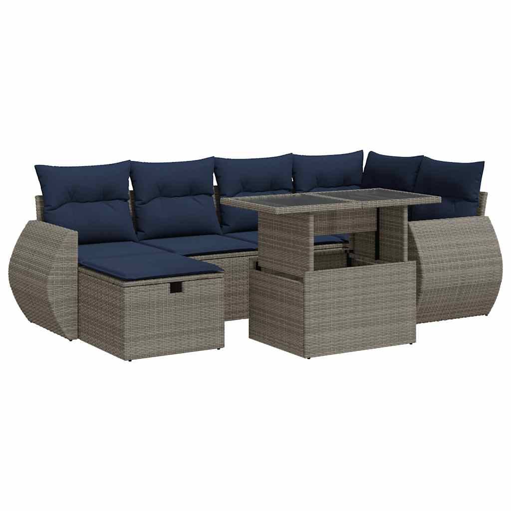 vidaXL 7-tlg. Garten-Sofagarnitur mit Kissen Braun Poly Rattan Akazie