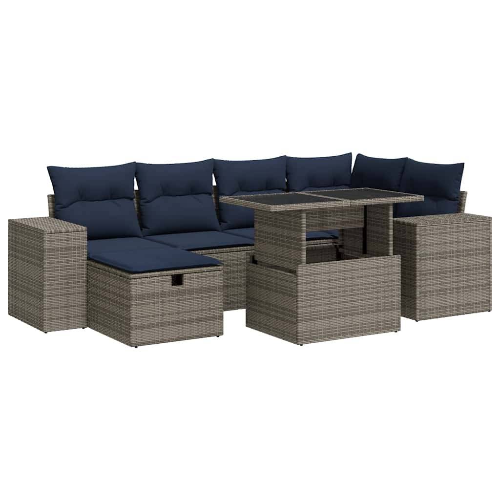 vidaXL 7-tlg. Garten-Sofagarnitur mit Kissen Braun Poly Rattan Akazie