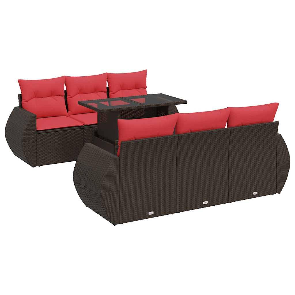 vidaXL 7-tlg. Garten-Sofagarnitur mit Kissen Braun Poly Rattan Akazie
