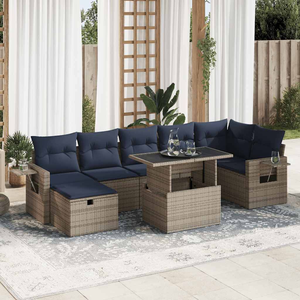 vidaXL 8-tlg. Garten-Sofagarnitur mit Kissen Braun Poly Rattan Akazie