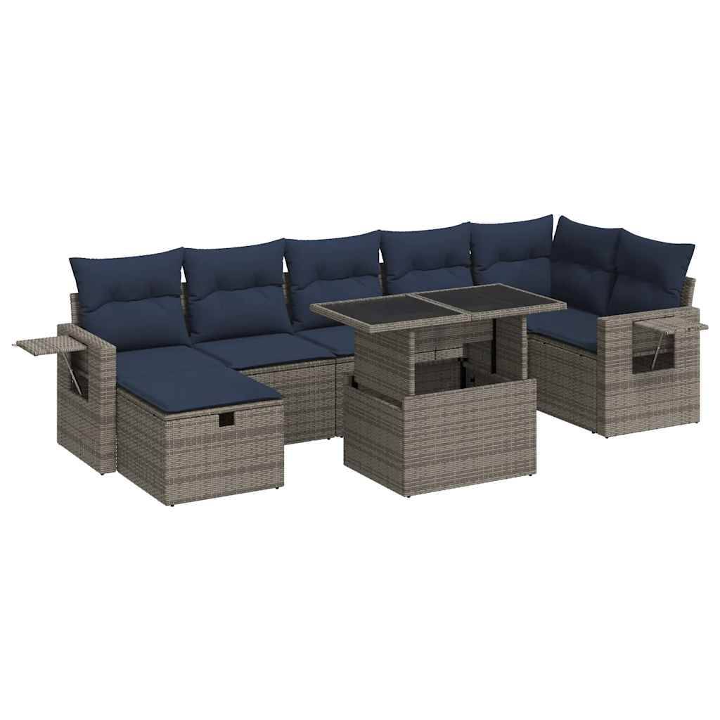 vidaXL 8-tlg. Garten-Sofagarnitur mit Kissen Braun Poly Rattan Akazie