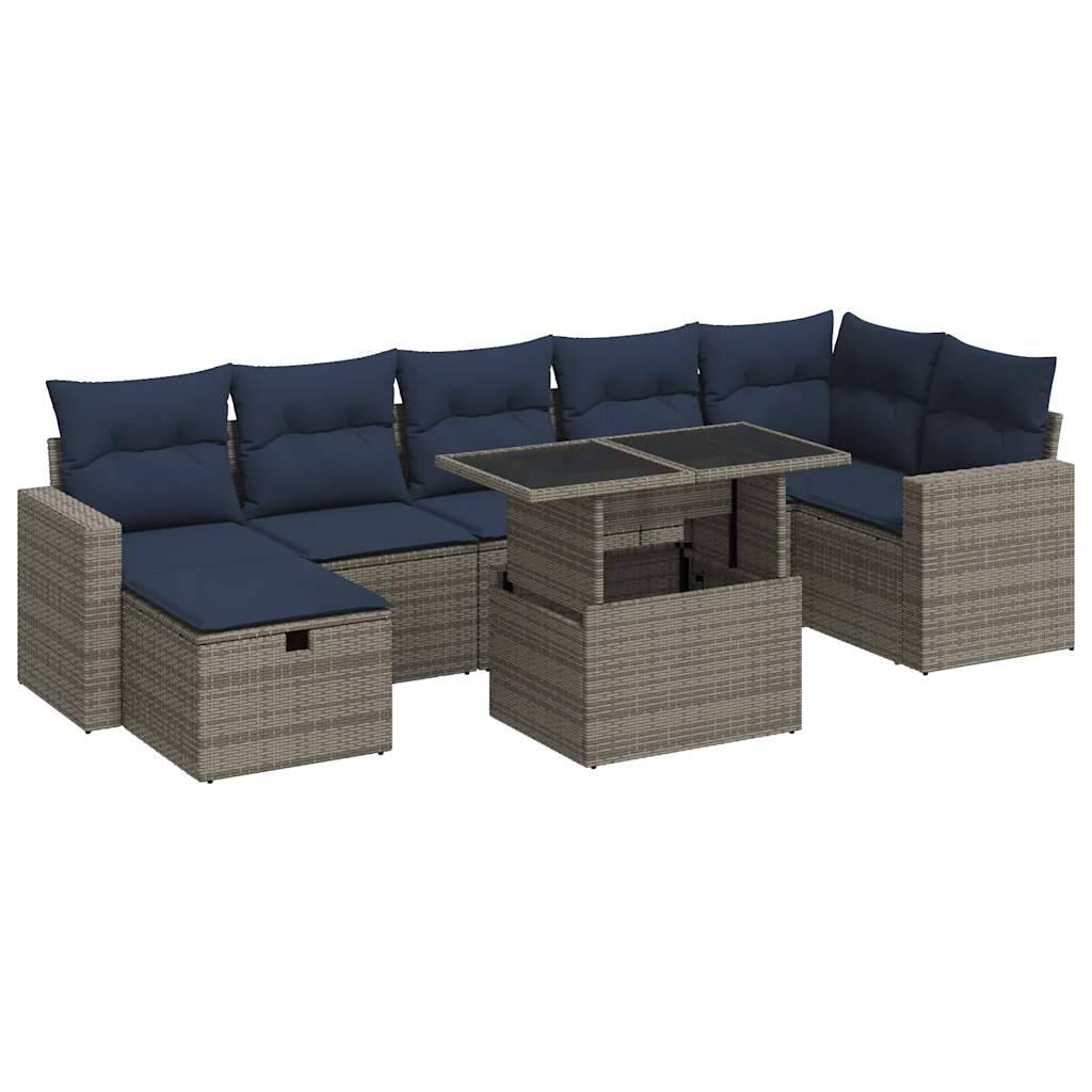 vidaXL 8-tlg. Garten-Sofagarnitur mit Kissen Braun Poly Rattan Akazie