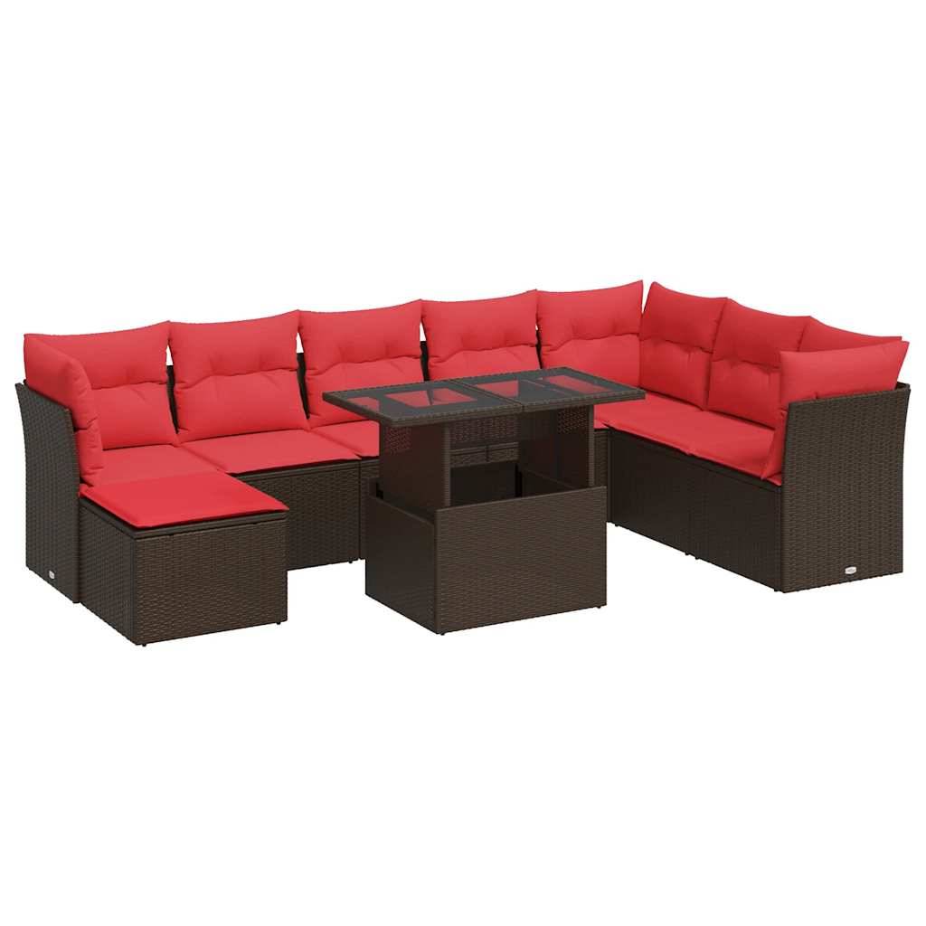 vidaXL 9-tlg. Garten-Sofagarnitur mit Kissen Braun Poly Rattan Akazie