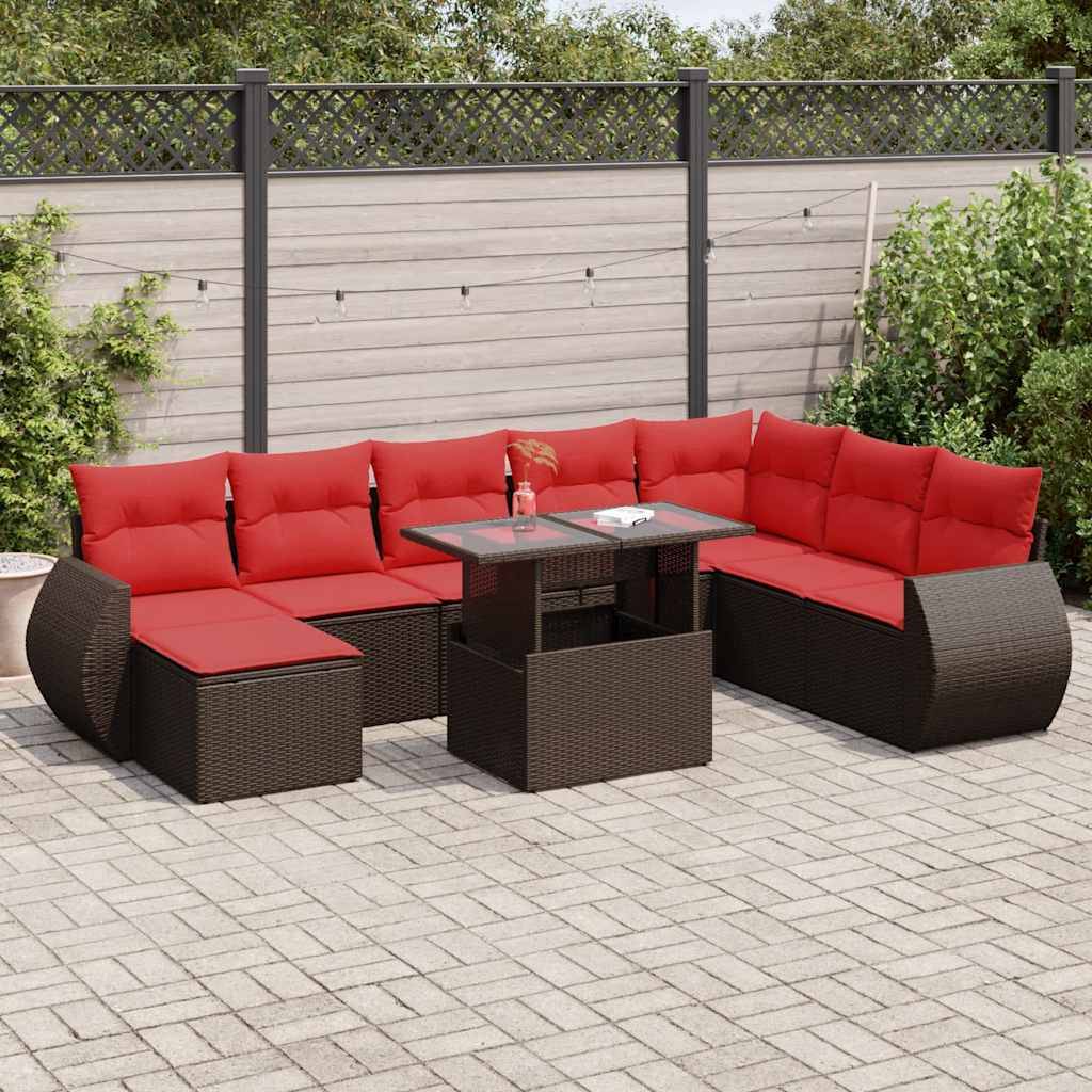vidaXL 11-tlg. Garten-Sofagarnitur mit Kissen Braun Poly Rattan Akazie