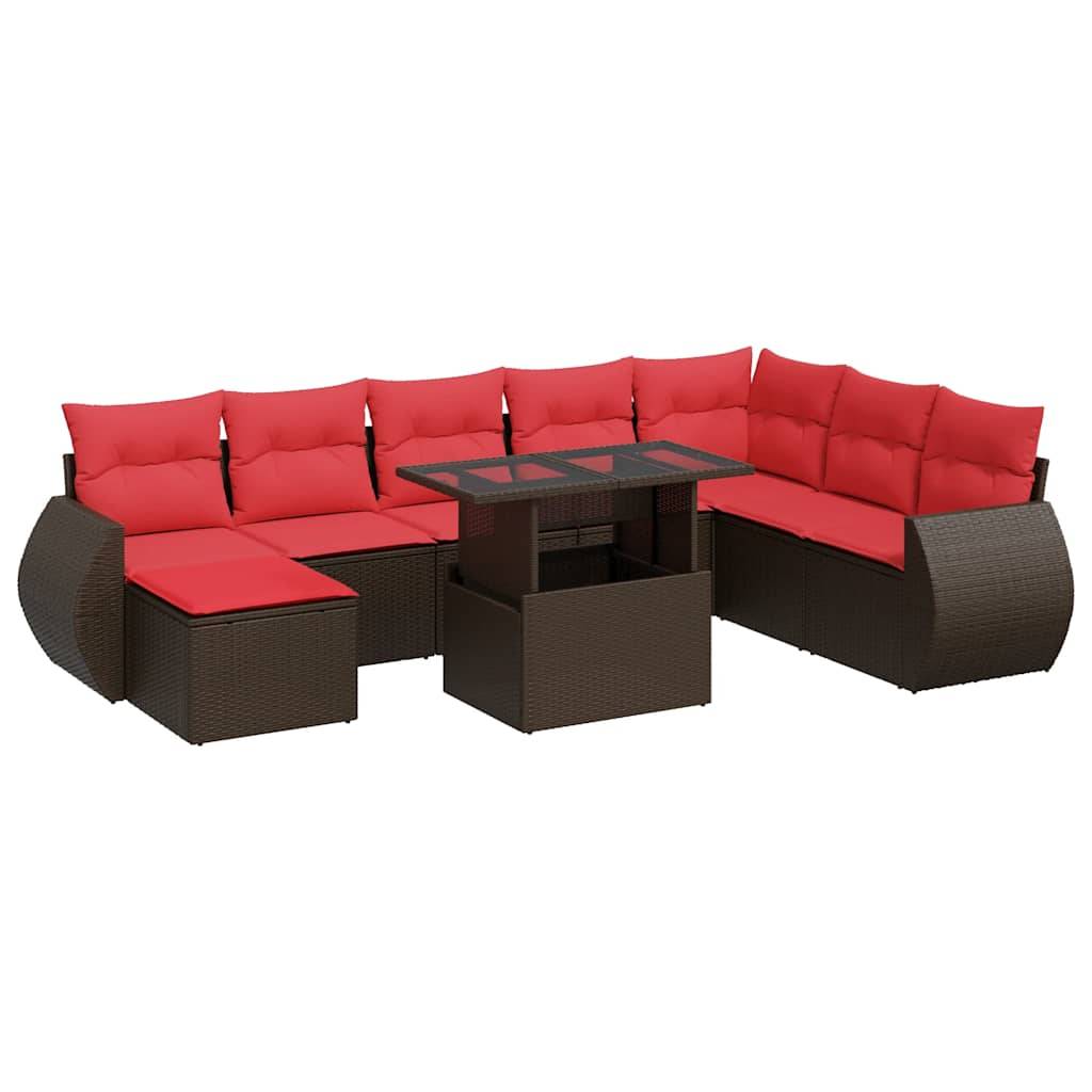 vidaXL 11-tlg. Garten-Sofagarnitur mit Kissen Braun Poly Rattan Akazie