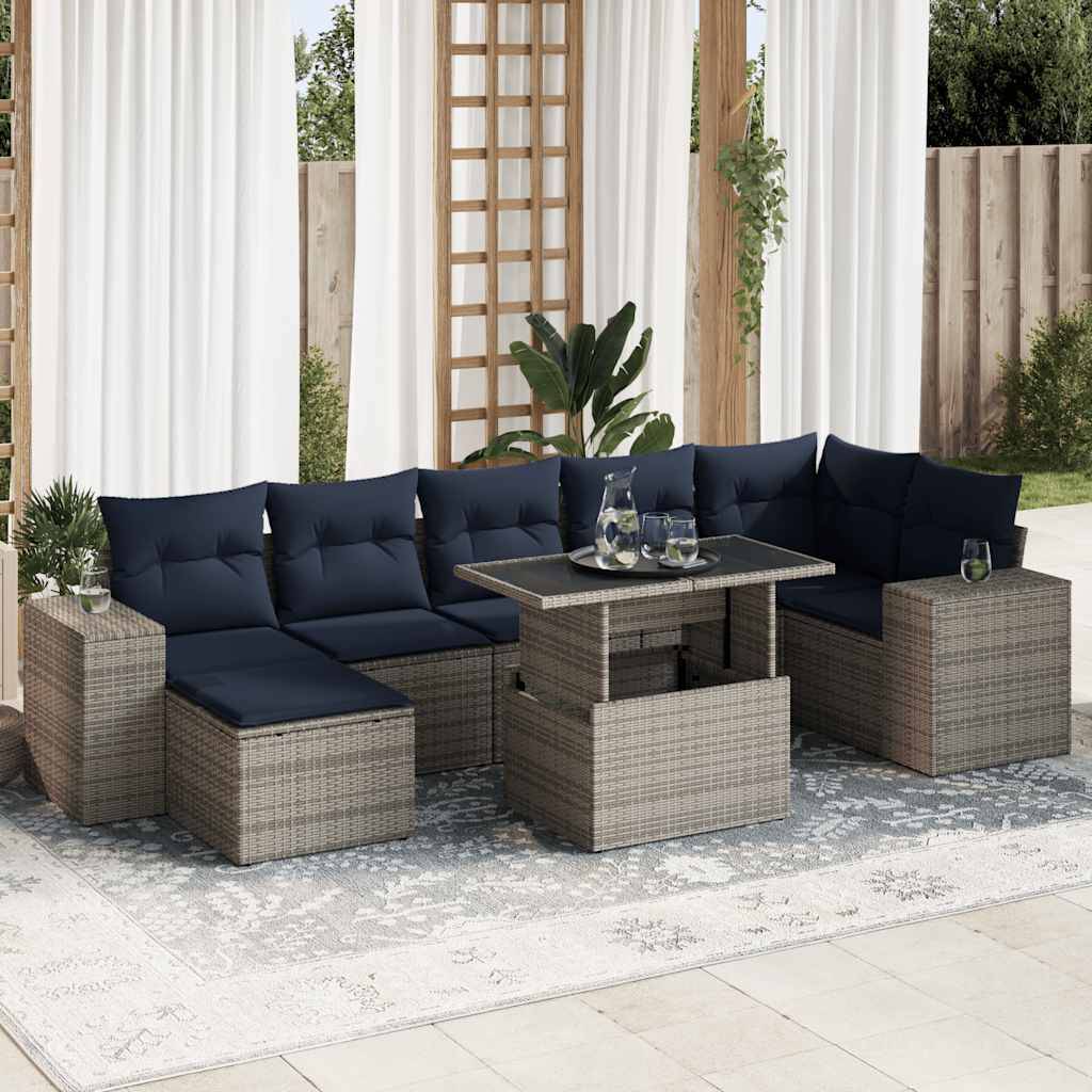 vidaXL 8-tlg. Garten-Sofagarnitur mit Kissen Grau Poly Rattan Akazie