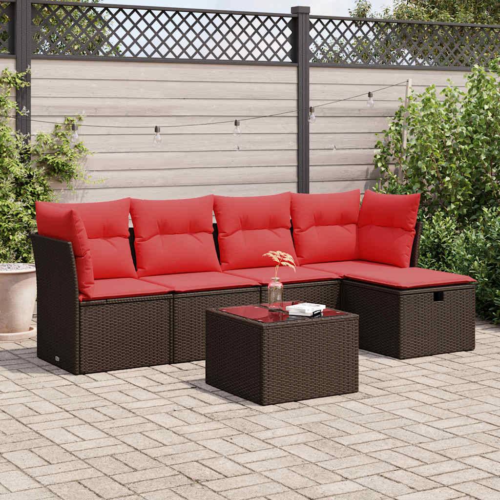 vidaXL 6-tlg. Garten-Sofagarnitur mit Kissen Braun Poly Rattan