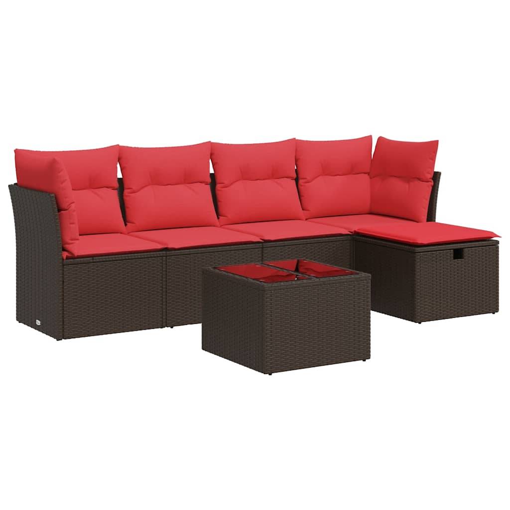 vidaXL 6-tlg. Garten-Sofagarnitur mit Kissen Braun Poly Rattan