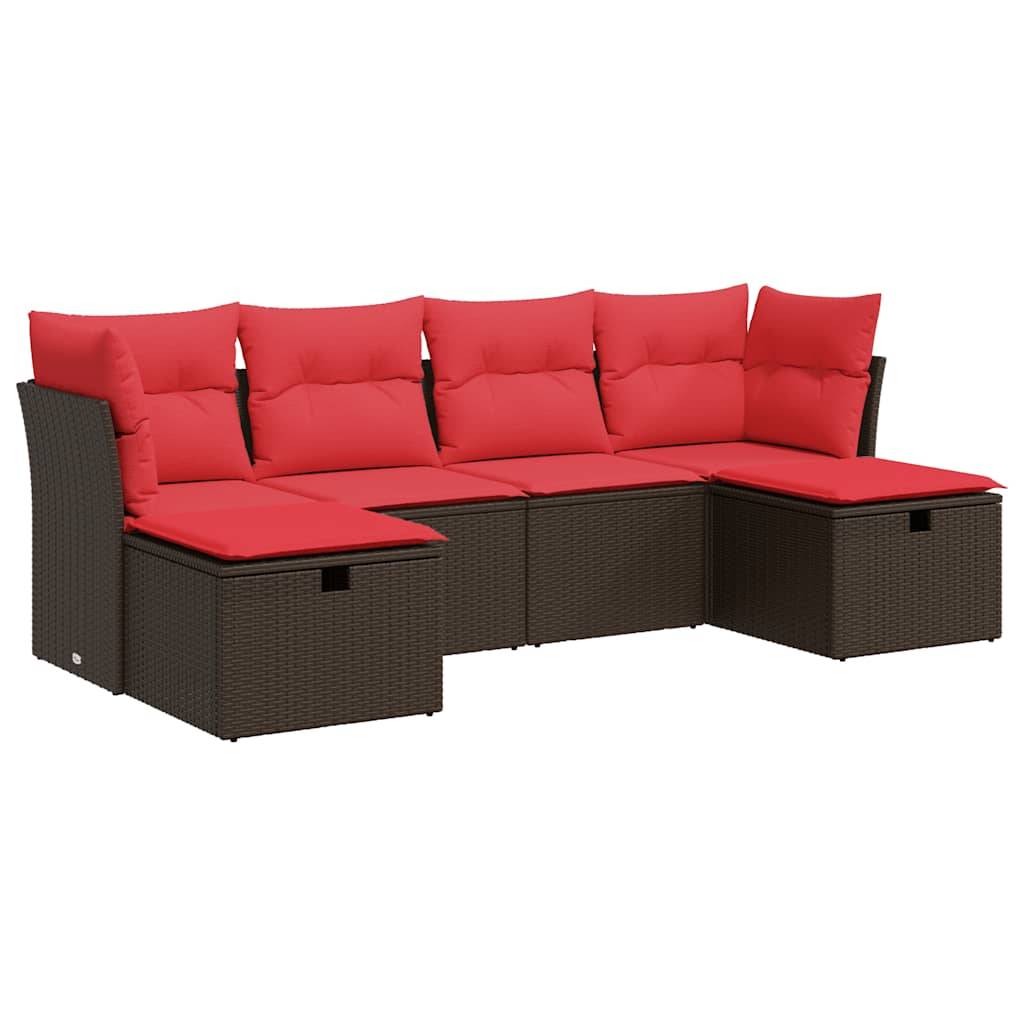 vidaXL 6-tlg. Garten-Sofagarnitur mit Kissen Braun Poly Rattan