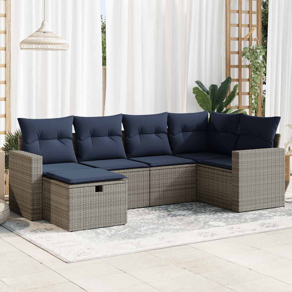 vidaXL 6-tlg. Garten-Sofagarnitur mit Kissen Grau Poly Rattan