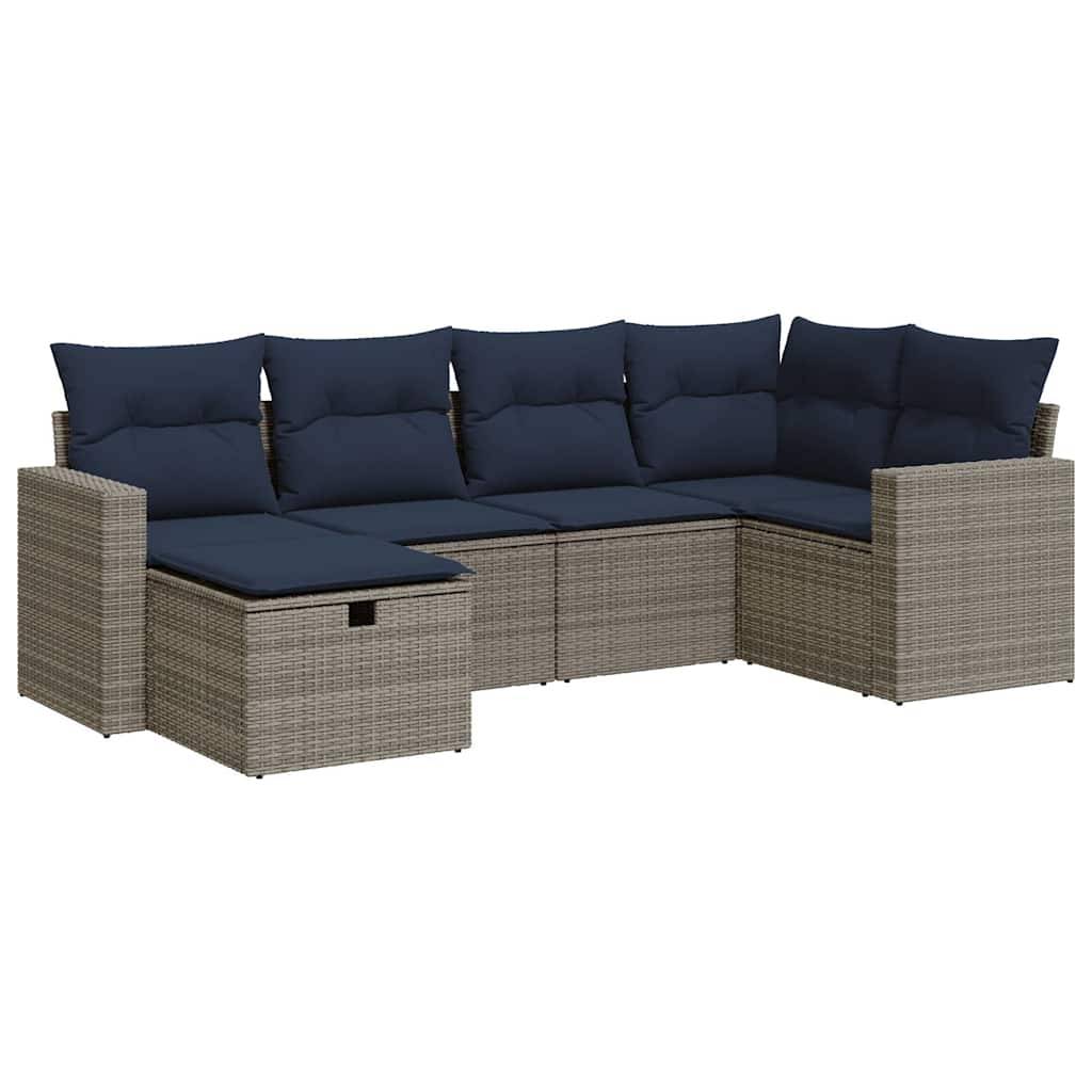 vidaXL 6-tlg. Garten-Sofagarnitur mit Kissen Grau Poly Rattan