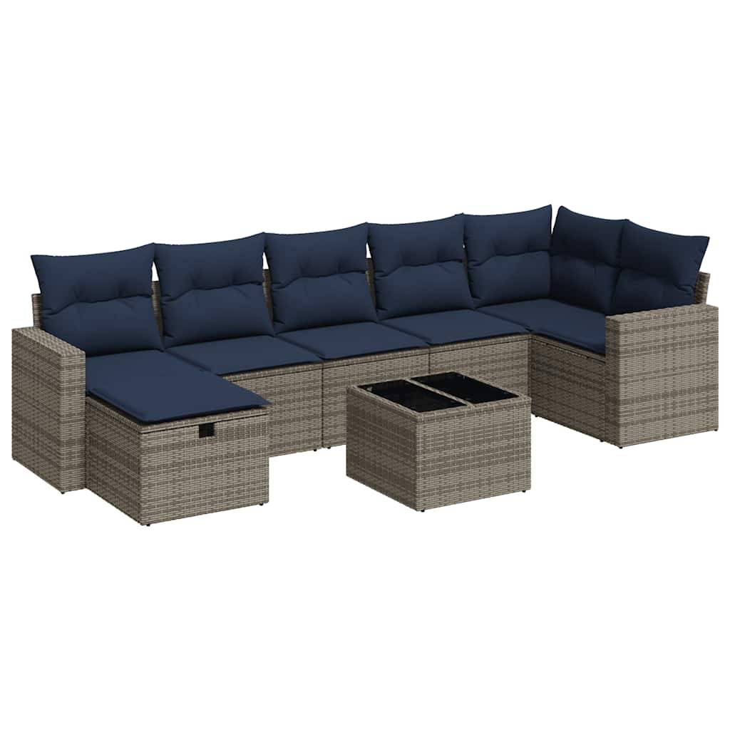 vidaXL 8-tlg. Garten-Sofagarnitur mit Kissen Grau Poly Rattan