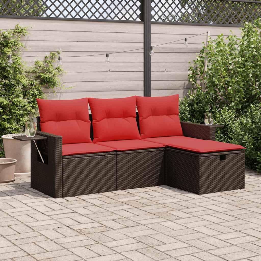 vidaXL 4-tlg. Garten-Sofagarnitur mit Kissen Braun Poly Rattan