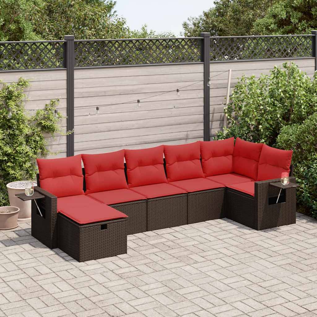 vidaXL 7-tlg. Garten-Sofagarnitur mit Kissen Braun Poly Rattan