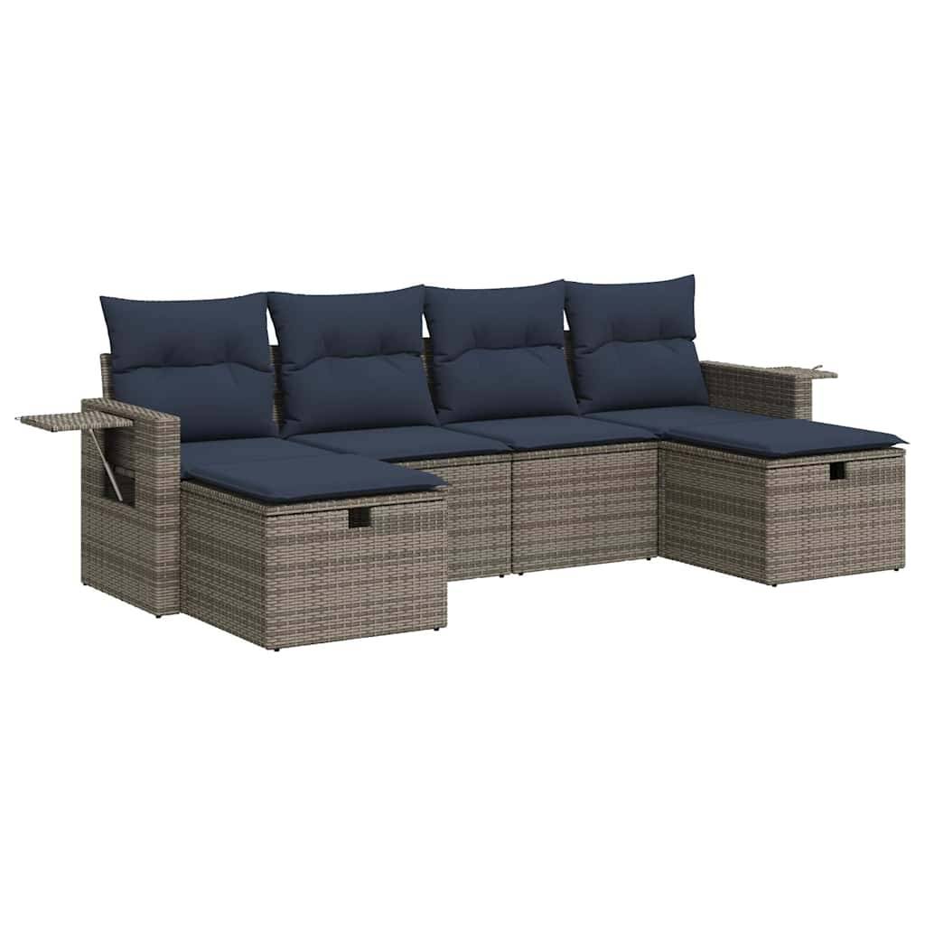 vidaXL 6-tlg. Garten-Sofagarnitur mit Kissen Grau Poly Rattan