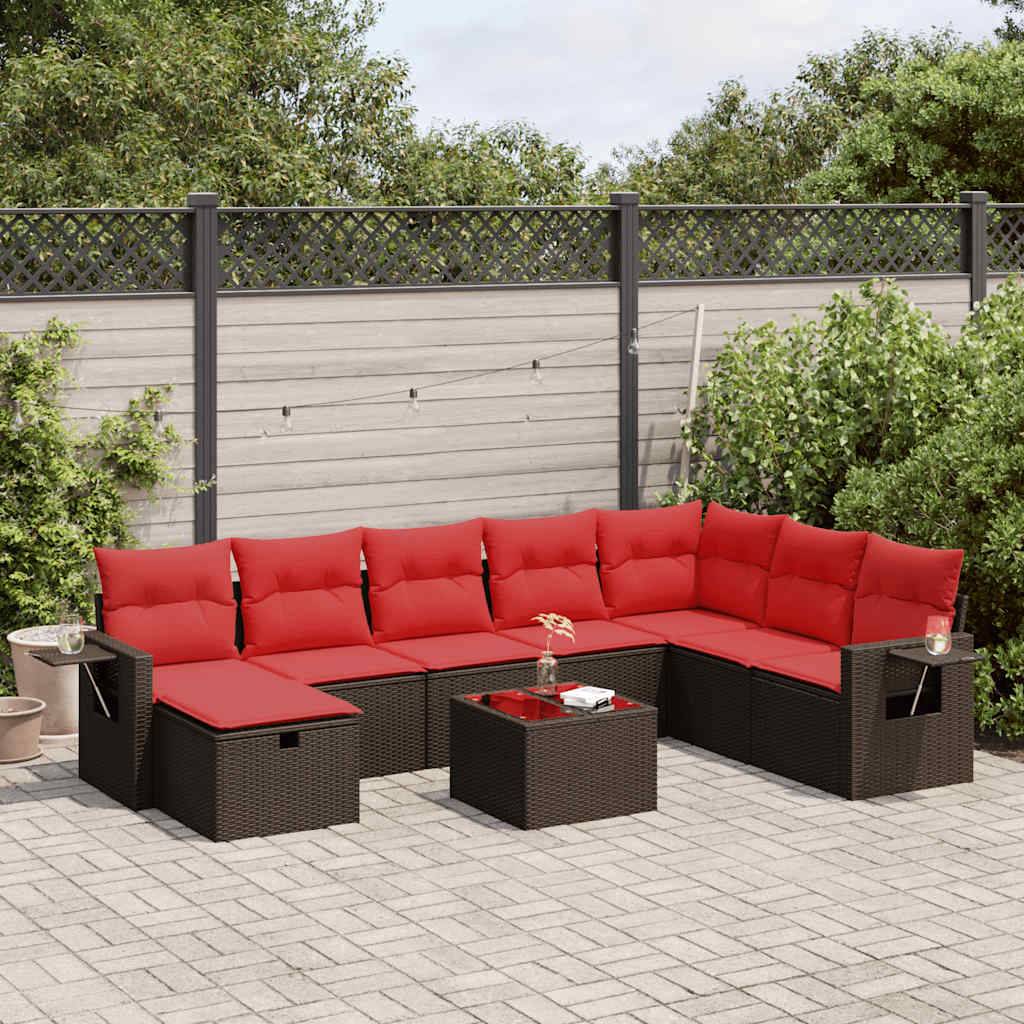 vidaXL 9-tlg. Garten-Sofagarnitur mit Kissen Braun Poly Rattan