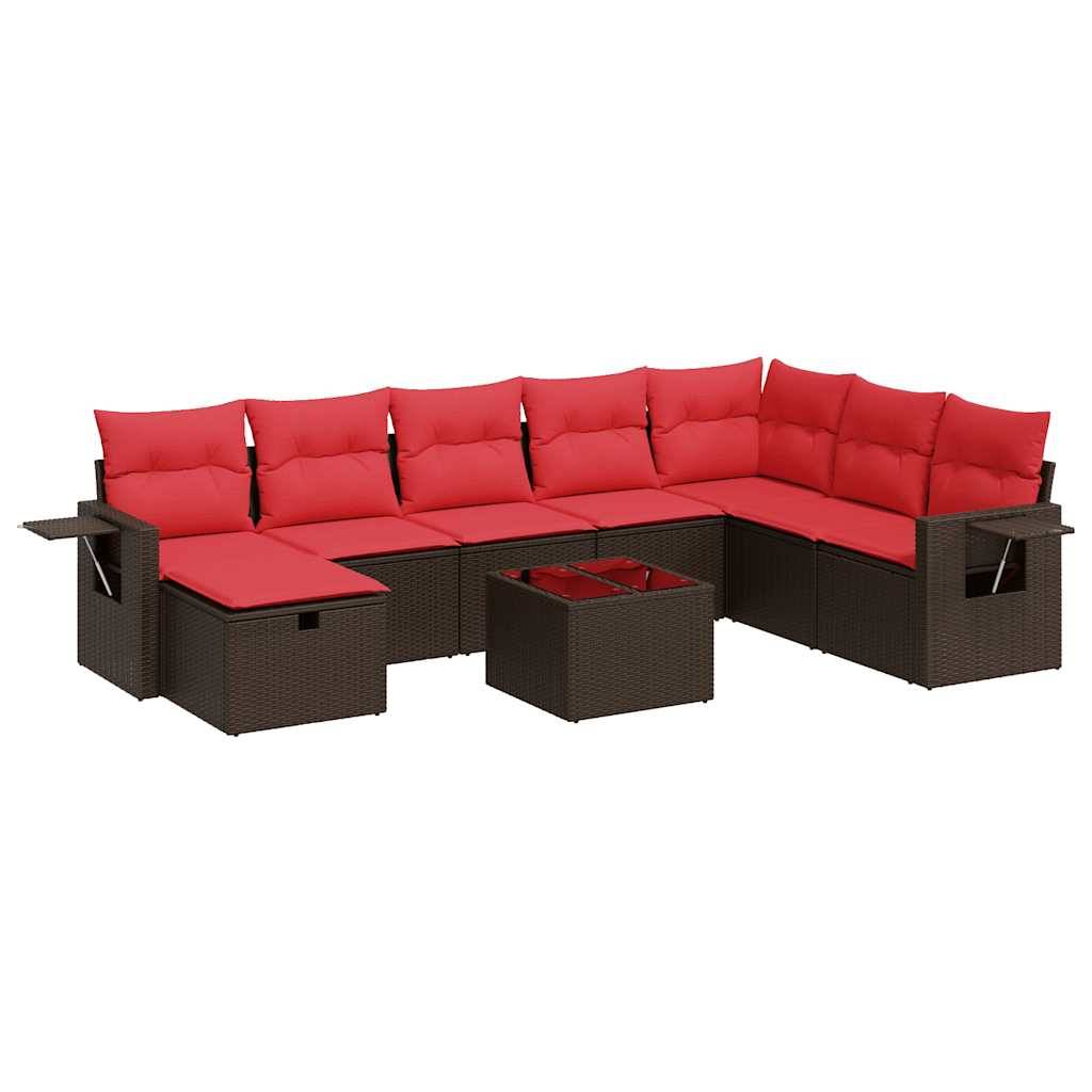 vidaXL 9-tlg. Garten-Sofagarnitur mit Kissen Braun Poly Rattan