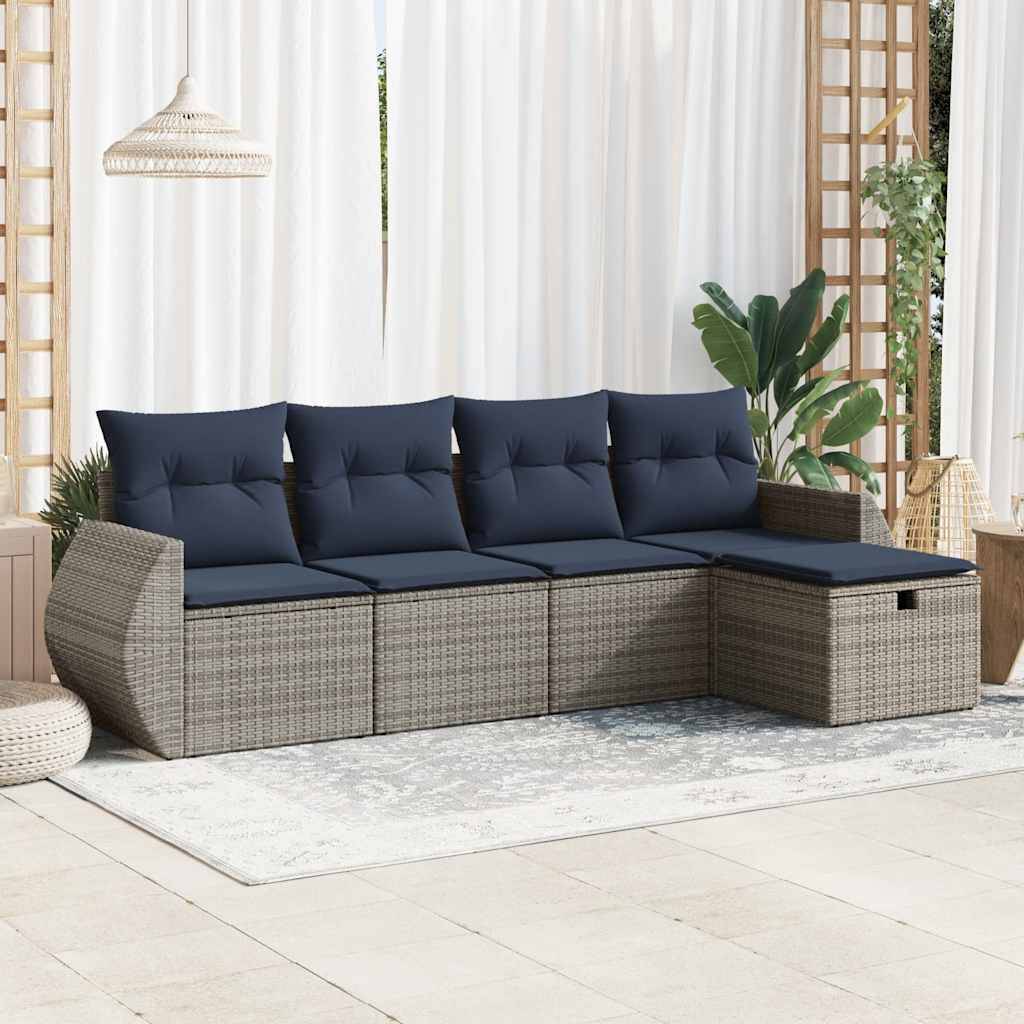 vidaXL 5-tlg. Garten-Sofagarnitur mit Kissen Grau Poly Rattan