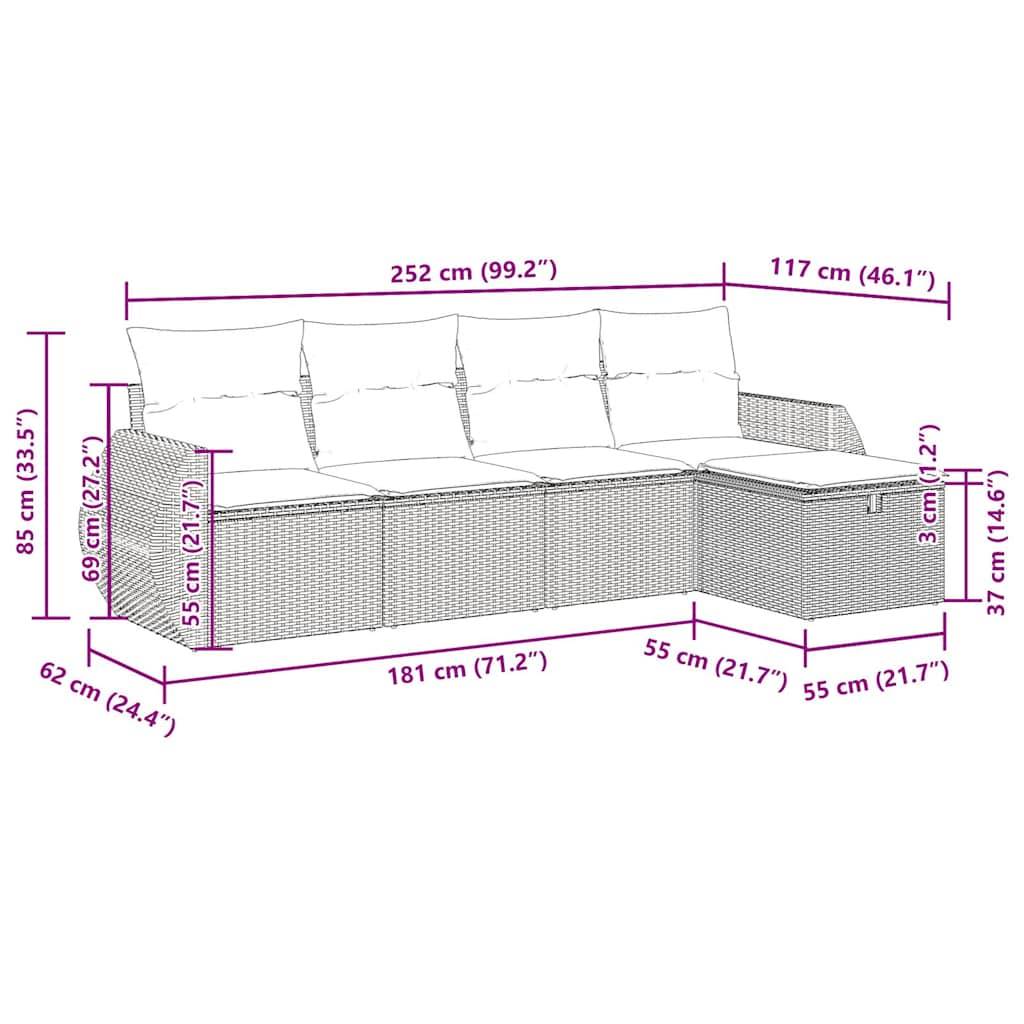 vidaXL 5-tlg. Garten-Sofagarnitur mit Kissen Braun Poly Rattan