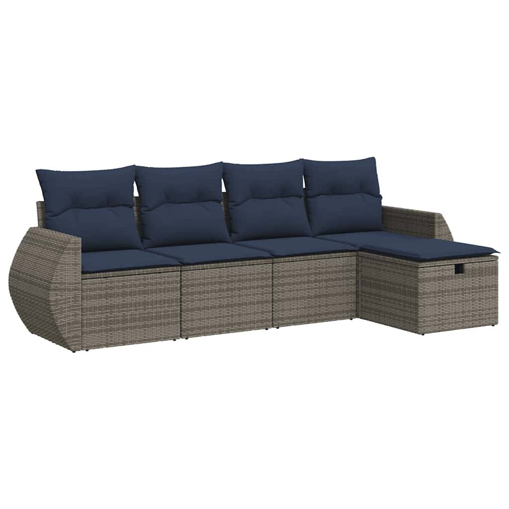 vidaXL 5-tlg. Garten-Sofagarnitur mit Kissen Grau Poly Rattan