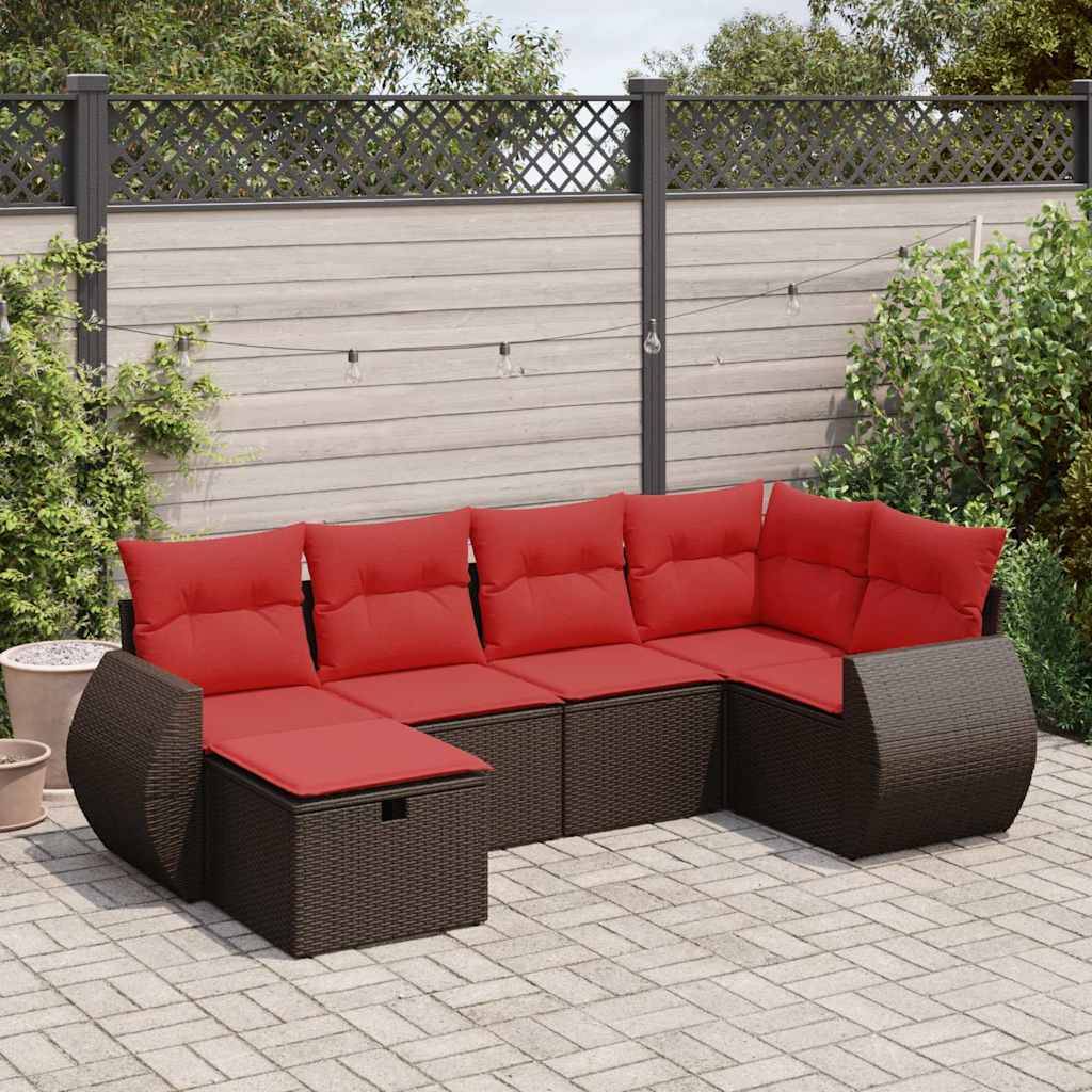 vidaXL 6-tlg. Garten-Sofagarnitur mit Kissen Braun Poly Rattan