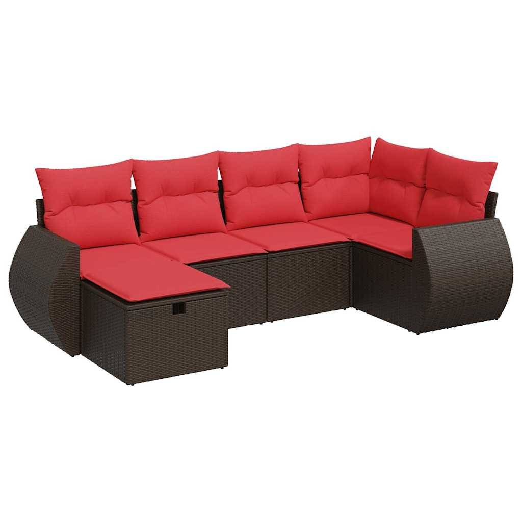 vidaXL 6-tlg. Garten-Sofagarnitur mit Kissen Braun Poly Rattan