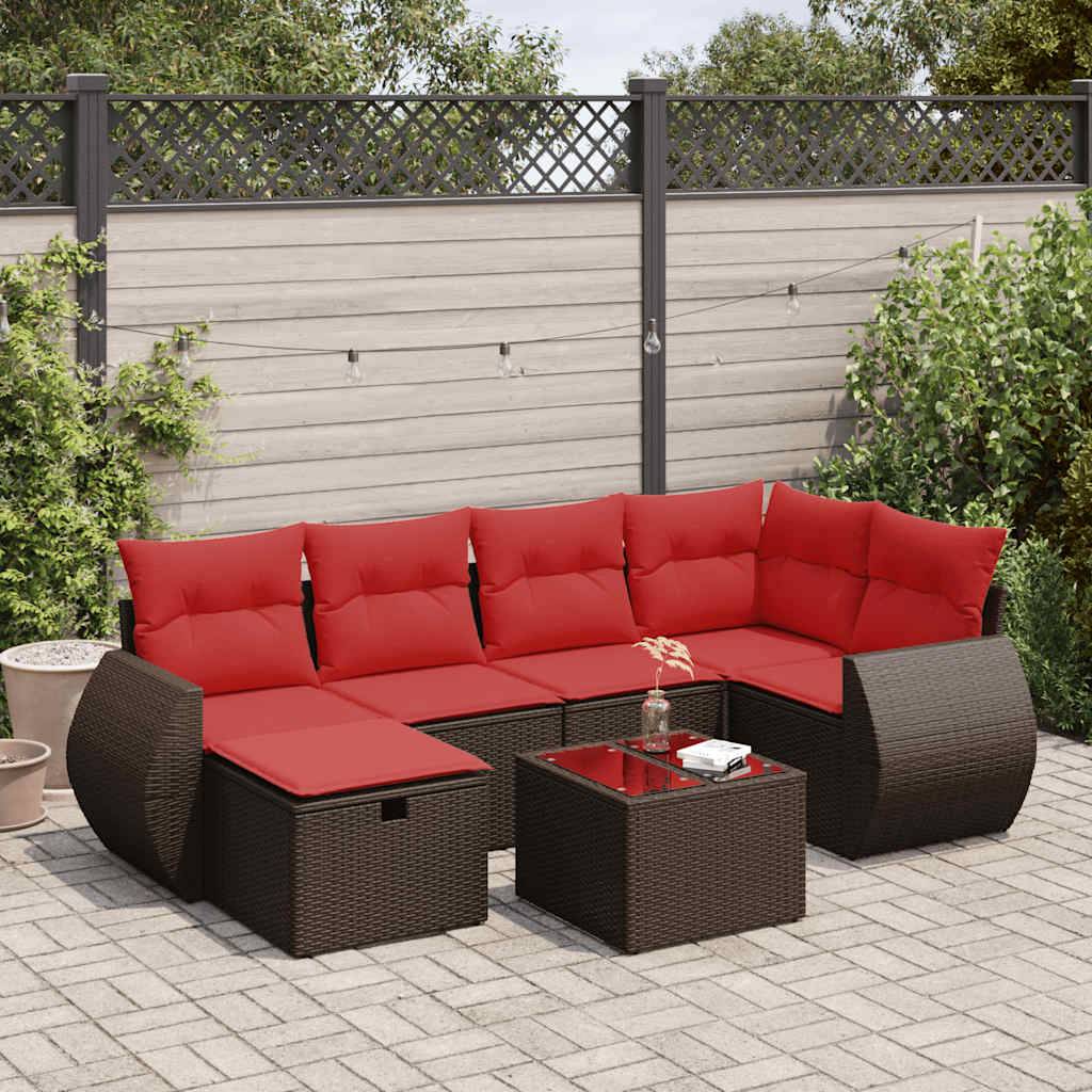 vidaXL 7-tlg. Garten-Sofagarnitur mit Kissen Braun Poly Rattan