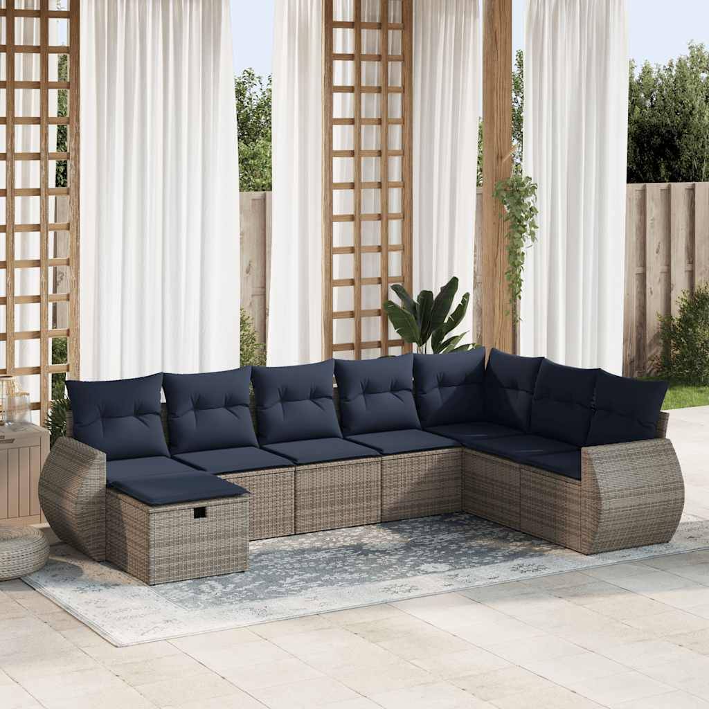 vidaXL 8-tlg. Garten-Sofagarnitur mit Kissen Grau Poly Rattan
