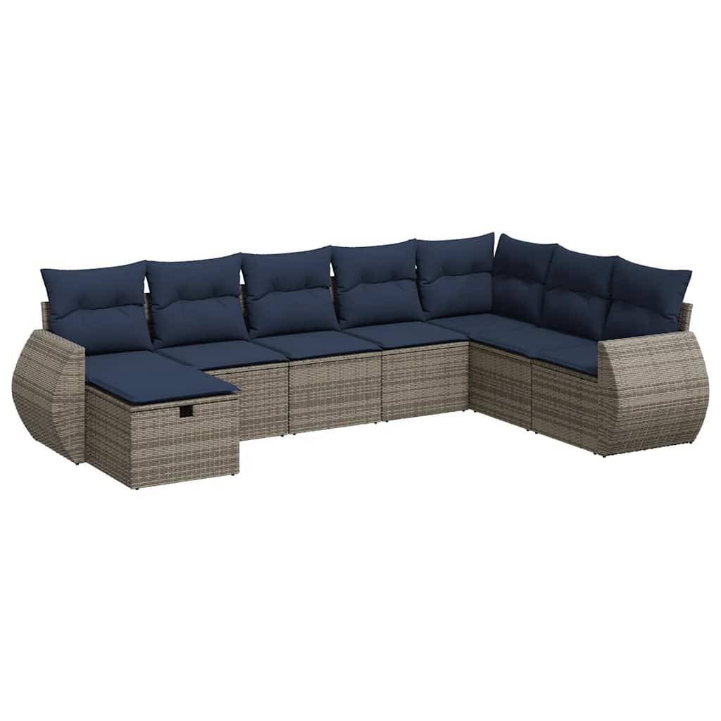 vidaXL 8-tlg. Garten-Sofagarnitur mit Kissen Grau Poly Rattan