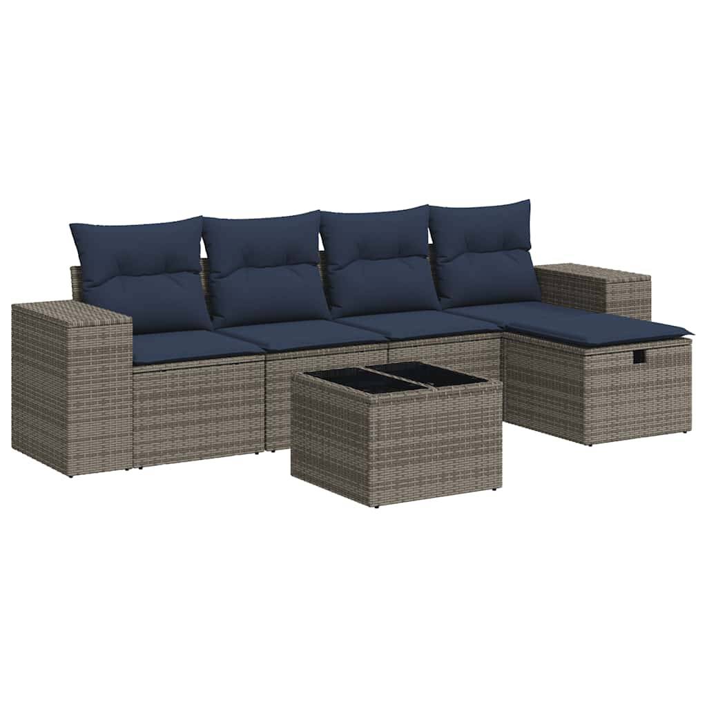 vidaXL 6-tlg. Garten-Sofagarnitur mit Kissen Grau Poly Rattan