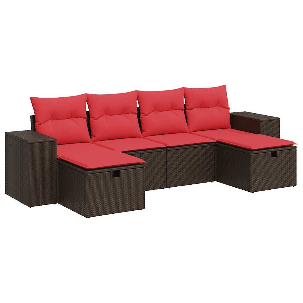 vidaXL 6-tlg. Garten-Sofagarnitur mit Kissen Braun Poly Rattan