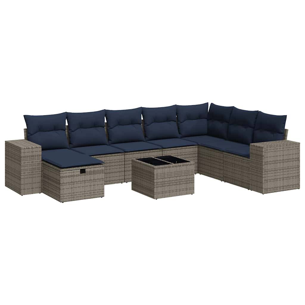 vidaXL 9-tlg. Garten-Sofagarnitur mit Kissen Grau Poly Rattan