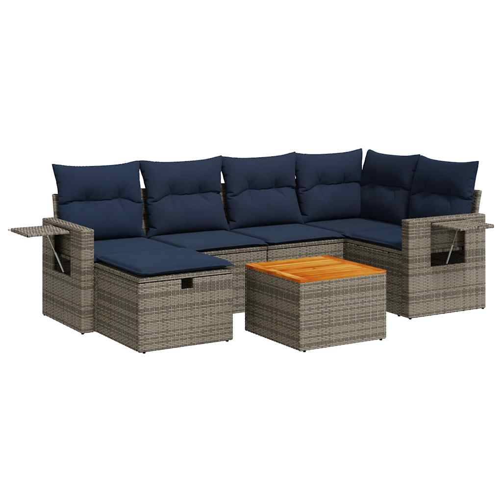 vidaXL 7-tlg. Garten-Sofagarnitur mit Kissen Grau Poly Rattan