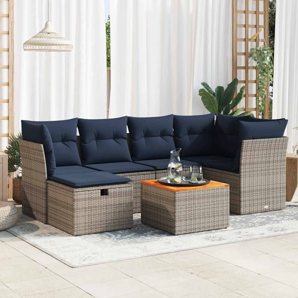 vidaXL 7-tlg. Garten-Sofagarnitur mit Kissen Grau Poly Rattan