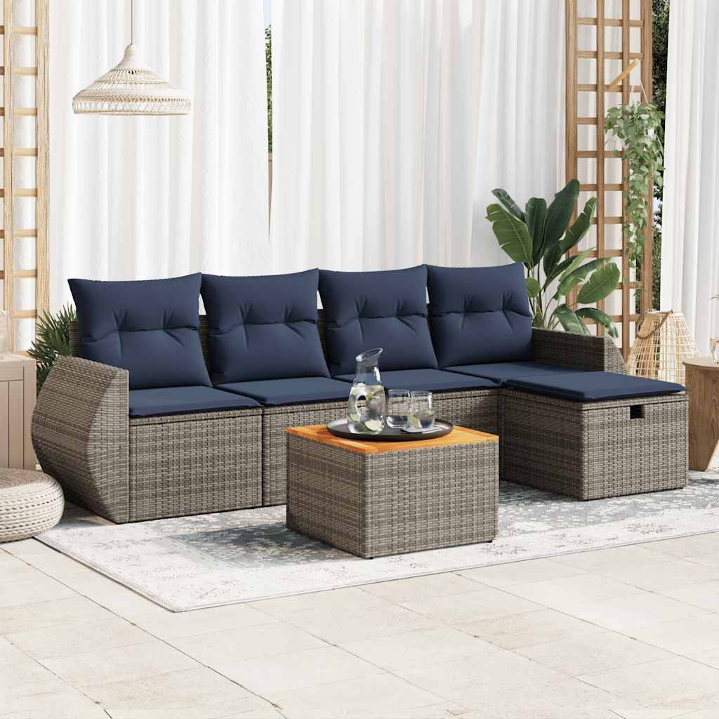 vidaXL 6-tlg. Garten-Sofagarnitur mit Kissen Grau Poly Rattan