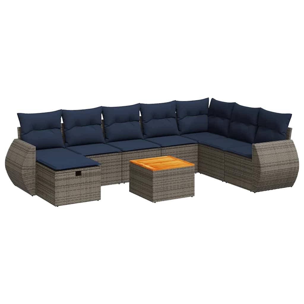 vidaXL 9-tlg. Garten-Sofagarnitur mit Kissen Grau Poly Rattan