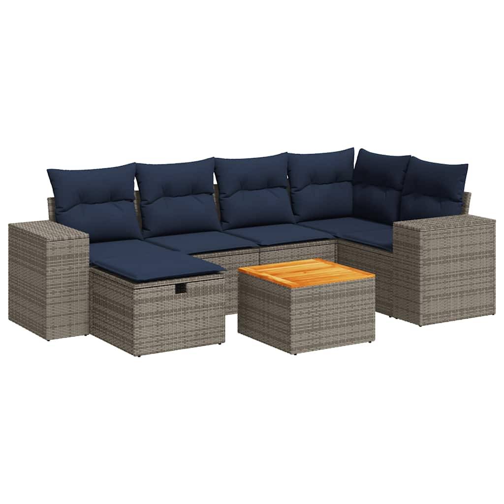 vidaXL 7-tlg. Garten-Sofagarnitur mit Kissen Grau Poly Rattan