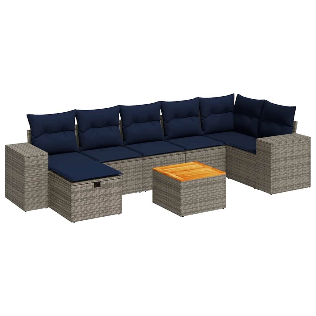 vidaXL 8-tlg. Garten-Sofagarnitur mit Kissen Grau Poly Rattan