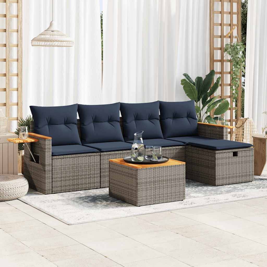 vidaXL 6-tlg. Garten-Sofagarnitur mit Kissen Grau Poly Rattan