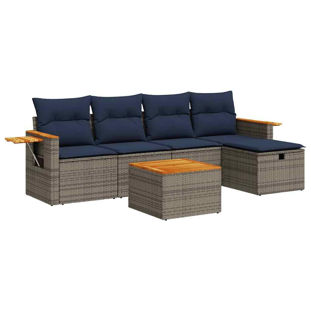 vidaXL 6-tlg. Garten-Sofagarnitur mit Kissen Grau Poly Rattan