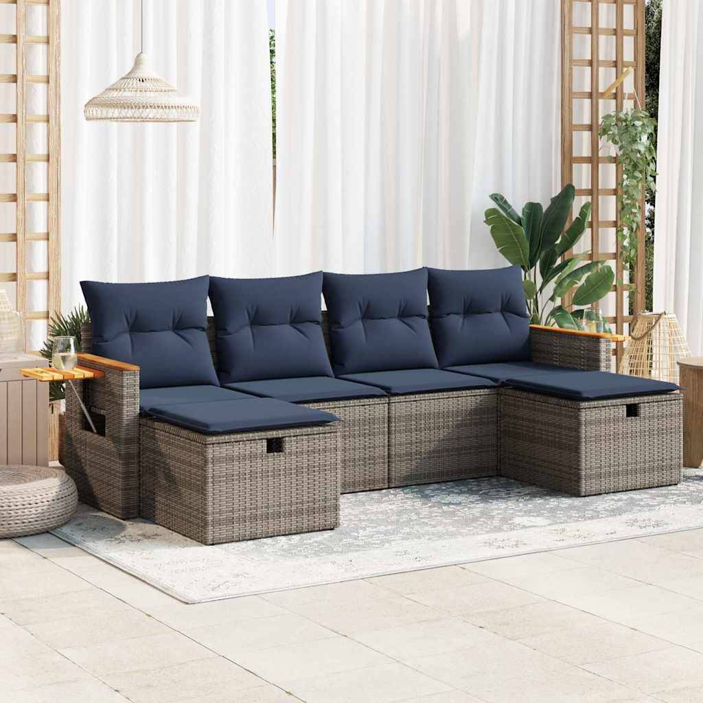 vidaXL 6-tlg. Garten-Sofagarnitur mit Kissen Grau Poly Rattan