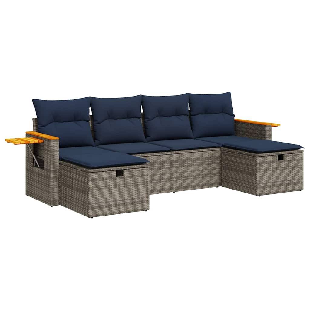 vidaXL 6-tlg. Garten-Sofagarnitur mit Kissen Grau Poly Rattan