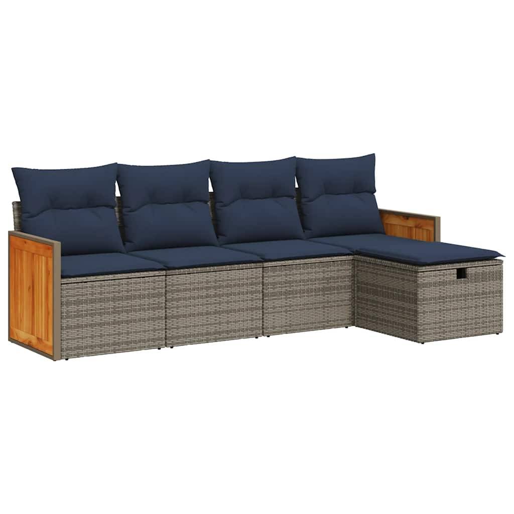 vidaXL 5-tlg. Garten-Sofagarnitur mit Kissen Grau Poly Rattan