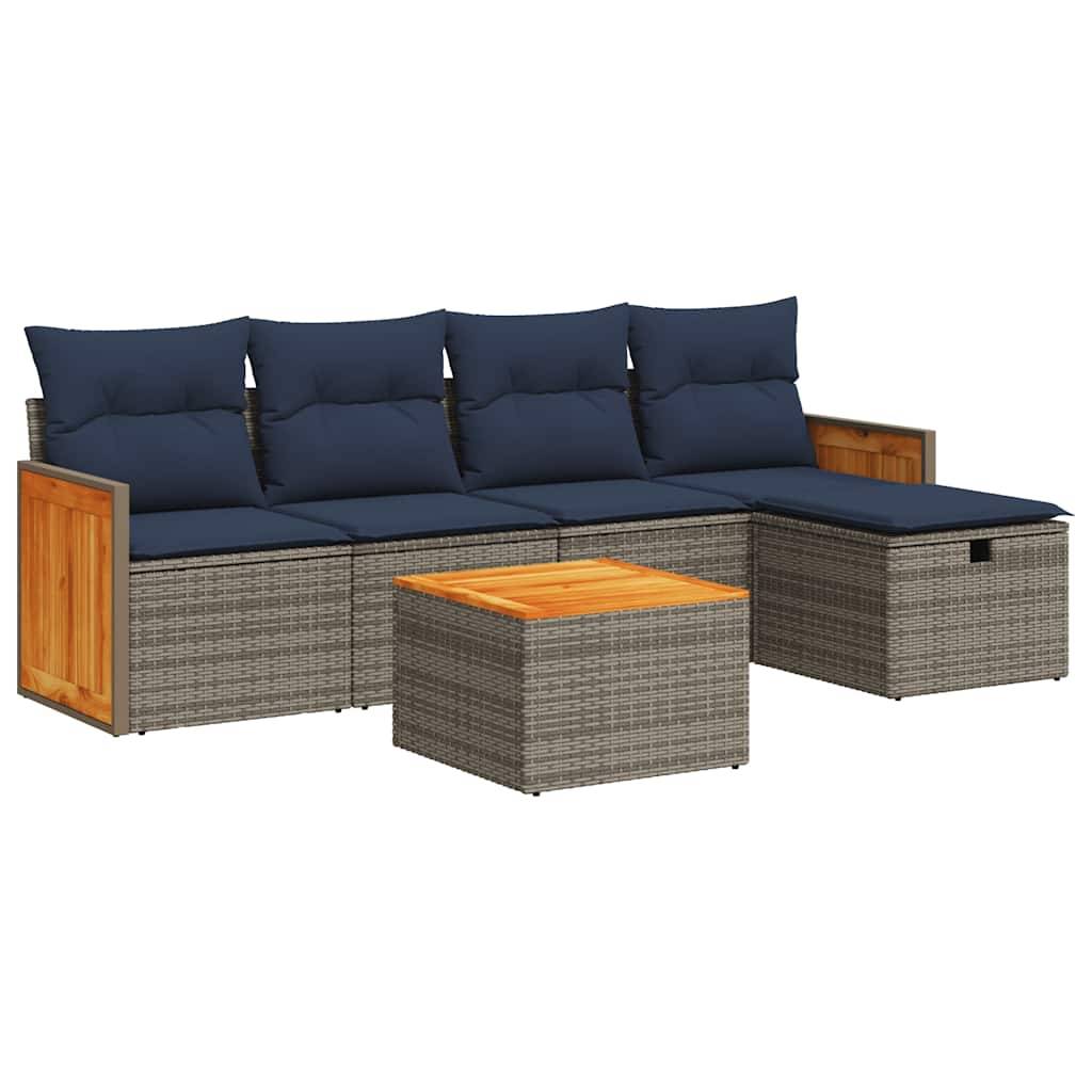 vidaXL 6-tlg. Garten-Sofagarnitur mit Kissen Grau Poly Rattan