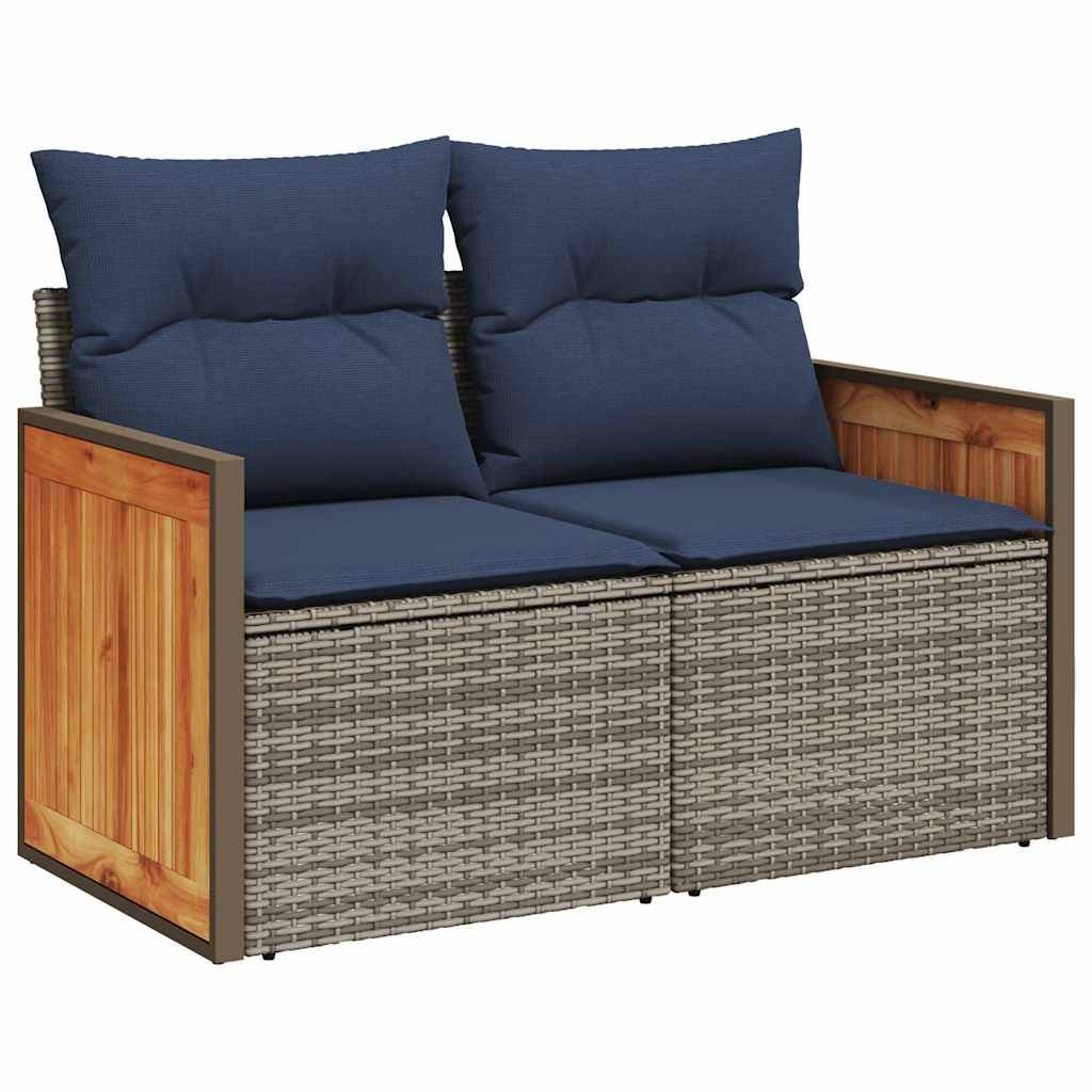 vidaXL 10-tlg. Garten-Sofagarnitur mit Kissen Grau Poly Rattan Akazie